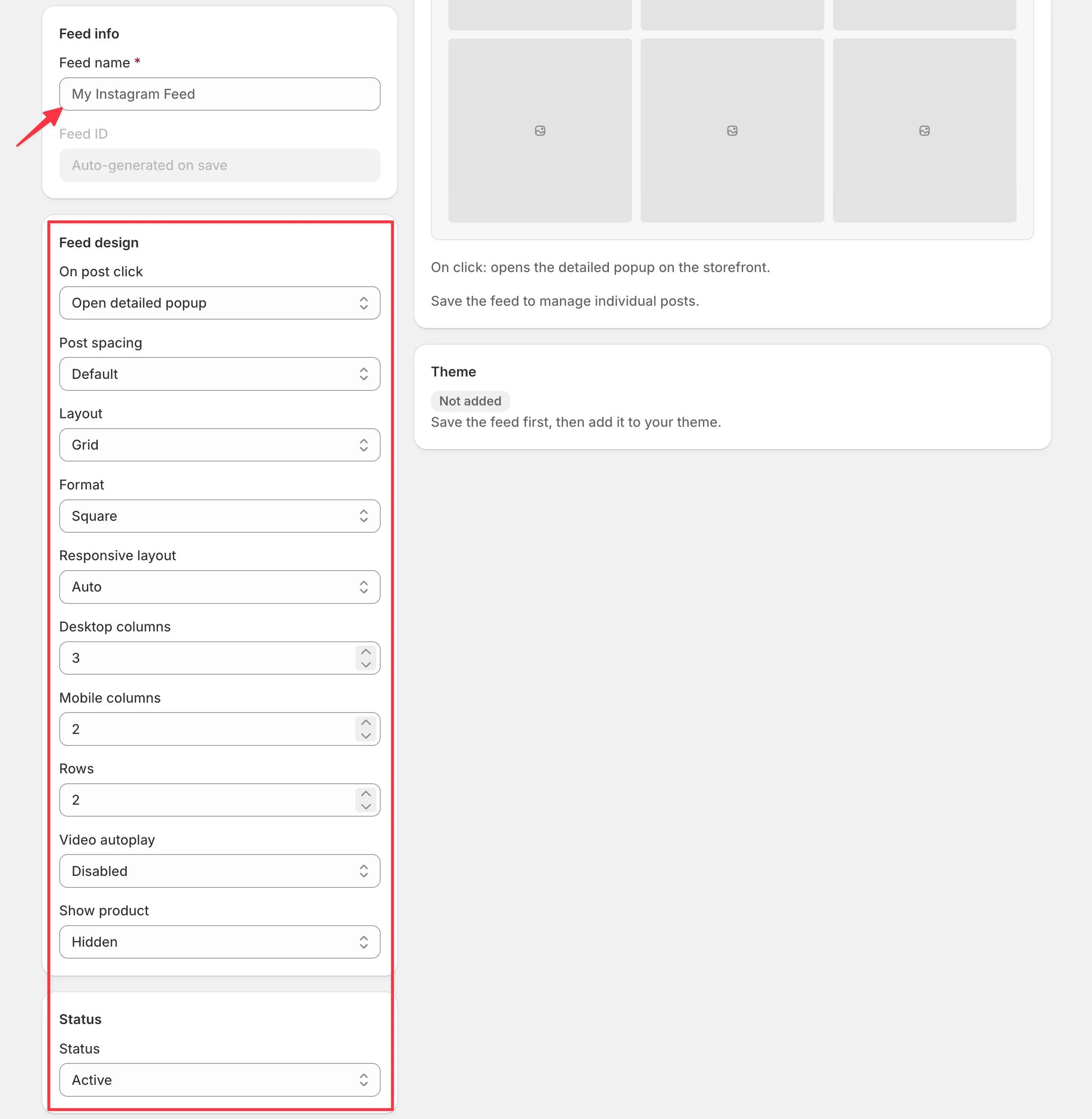 FeedPulse feed design settings