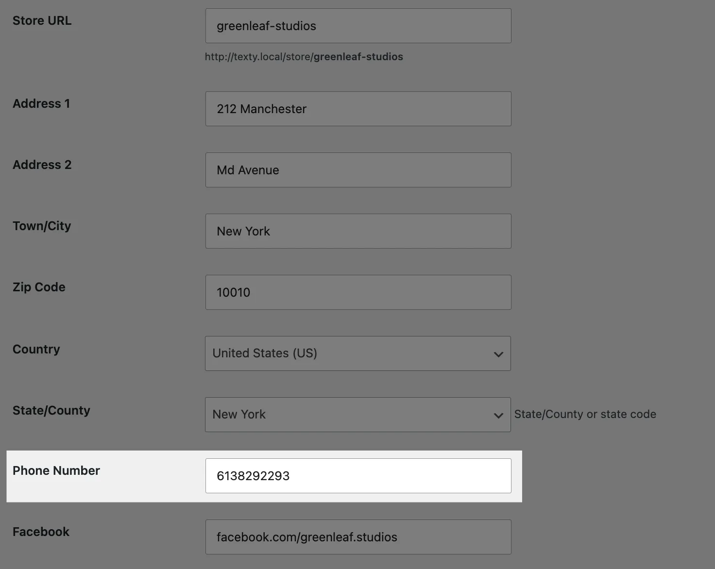 WordPress user profile edit screen showing the Phone Number field used by Texty for role-based SMS alerts